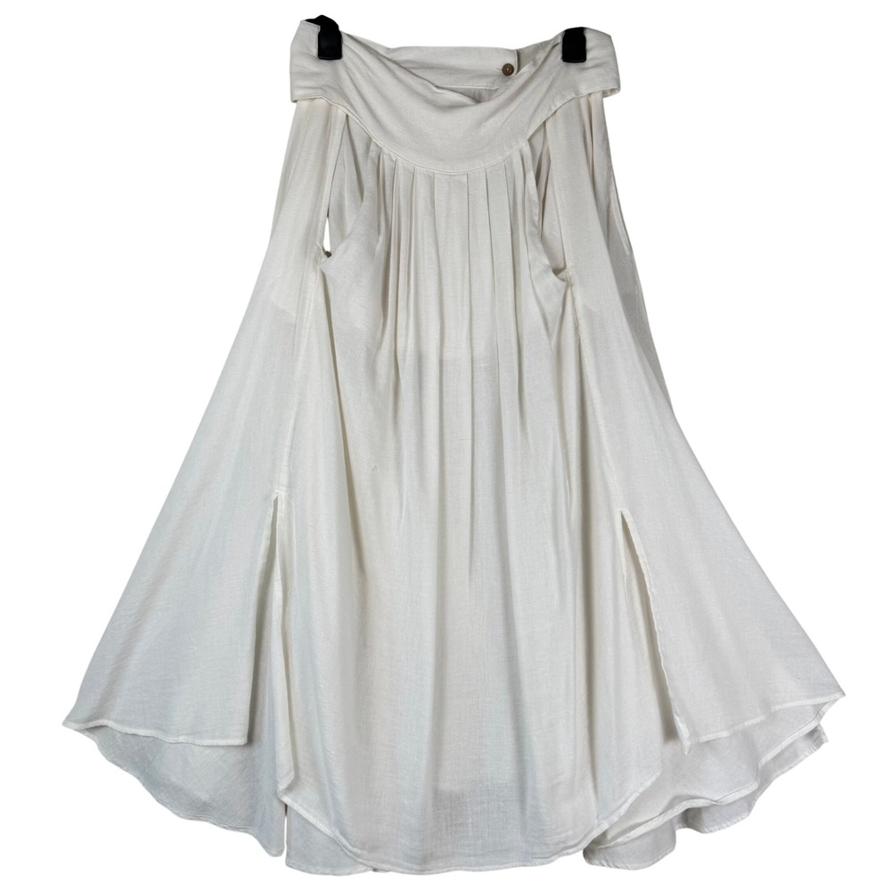 Free People Ivory Pleated Midi Skirt Boho Cotton Blend Flowy Waist Tie S